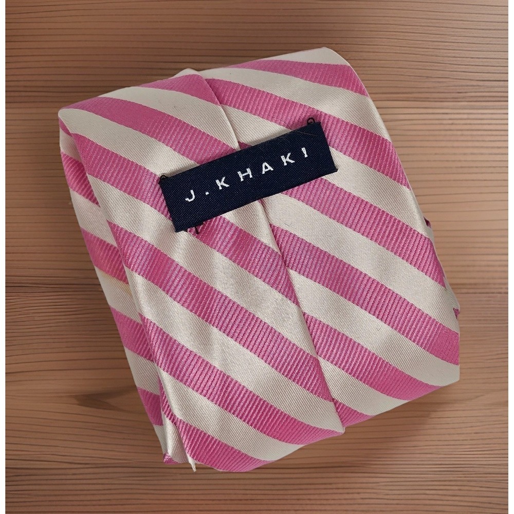 American Regimental Vintage Necktie J. Khaki Pink Cream‎ Stripe Preppy